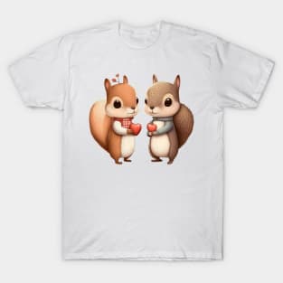 Squirrel Couple Heart Acorns T-Shirt